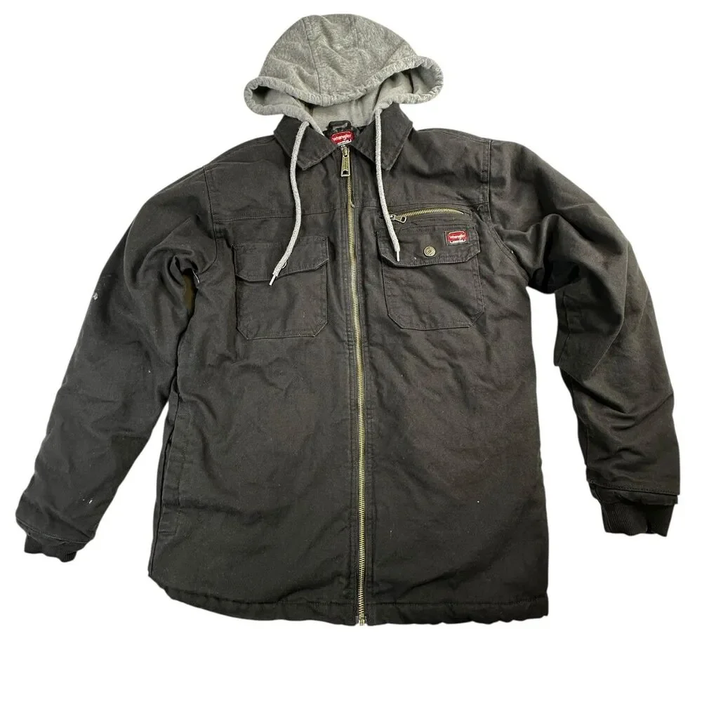 Wrangler Workwear Men's Black Quilted Lined Hooded Chore Jacket‎ S CH